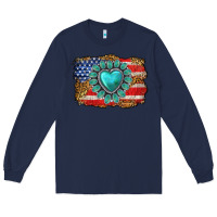 Navy American flag leopard turquoise gemstone Long Sleeve Tee - Neo Western