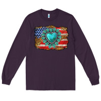 Plum American flag leopard turquoise gemstone Long Sleeve Tee - Neo Western