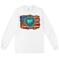 White American flag leopard turquoise gemstone Long Sleeve Tee - Neo Western
