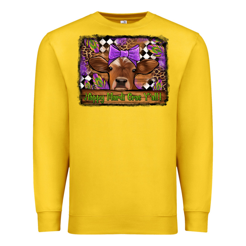 Happy Mardi Gras Y'all Cow Premium Sweatshirt by Jasminsmagicworld | Teevron