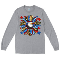 Heather Grey American flag sunflower Long Sleeve Tee - Neo Western