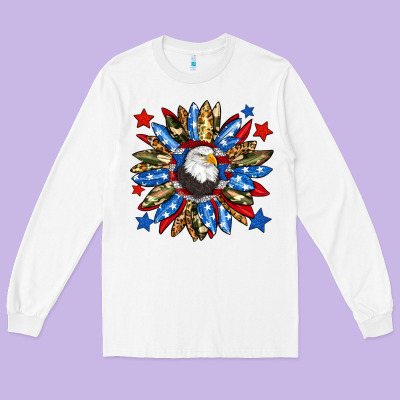 American Flag Sunflower Long Sleeve Tee Designed By Neo Western