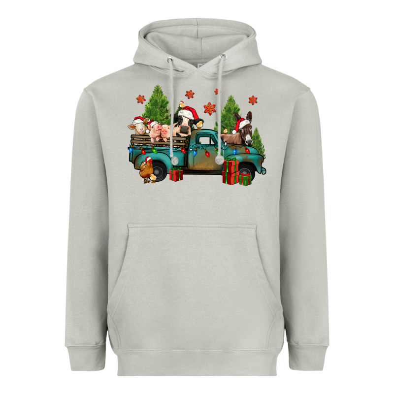 Christmas Farm Animals Truck Heavyweight Hoodie by Jasminsmagicworld | Teevron