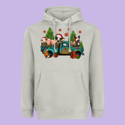 Christmas Farm Animals Truck Heavyweight Hoodie Designed By Jasminsmagicworld