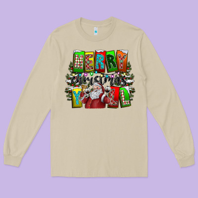 Merry Christmas Yall Long Sleeve Tee Designed By Cowhidedigitalart