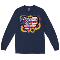 Navy American heart southern soul Long Sleeve Tee - CowGirlArtShop