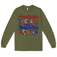 Army Green American heart southern soul Long Sleeve Tee - Neo Western