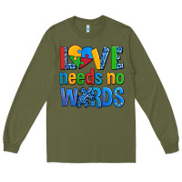 Army Green love needs no words autism Long Sleeve Tee - AdoDesignShop