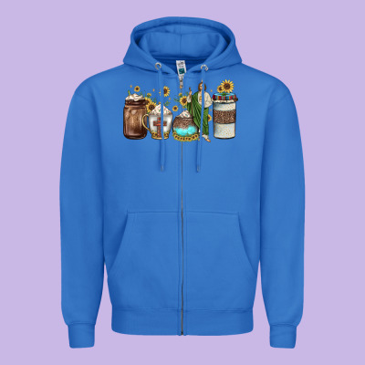 San Judas Coffee Zipper Hoodie Designed By Jahusdesignshop