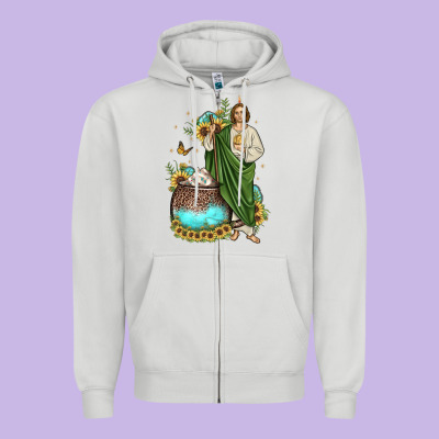 San Judas Coffee Cup Sunflower Zipper Hoodie Designed By Jahusdesignshop