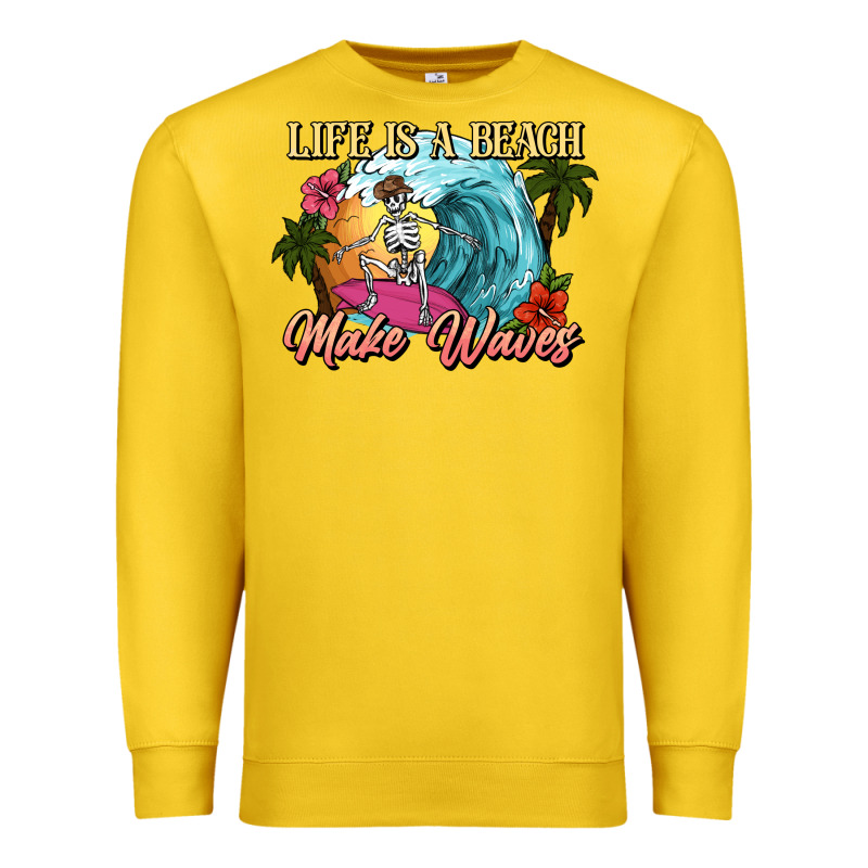 Life Is A Beach Make Waves Skeleton Premium Sweatshirt by NancyCooperArtShop | Teevron