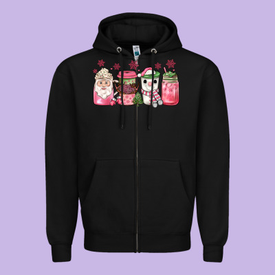 Pink Christmas Coffee Zipper Hoodie Designed By Jahusdesignshop