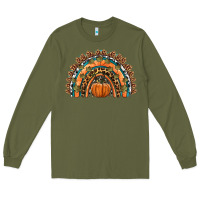 Army Green fall pumpkin rainbow Long Sleeve Tee - HRA Design Shop