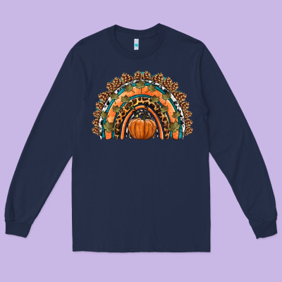 Fall Pumpkin Rainbow Long Sleeve Tee Designed By Hra Design Shop