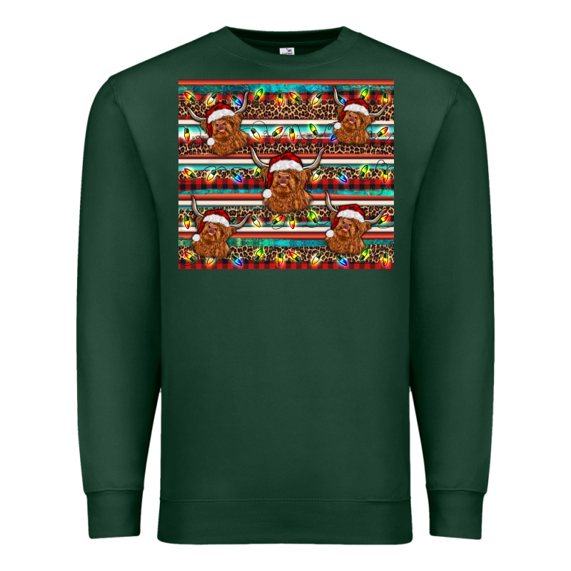 Christmas Turquoise Serape Highland Cow Premium Sweatshirt by BarkalooDesign | Teevron