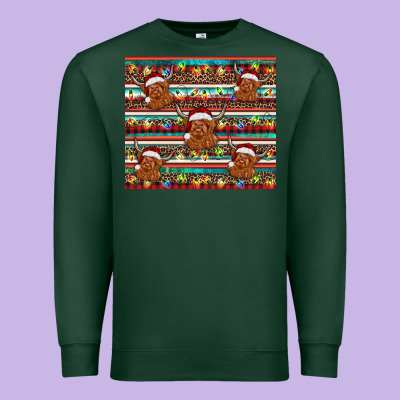 Christmas Turquoise Serape Highland Cow Premium Sweatshirt Designed By Barkaloodesign