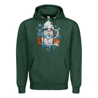 Sports Green winter gnome coffee Zipper Hoodie - JahusDesignShop