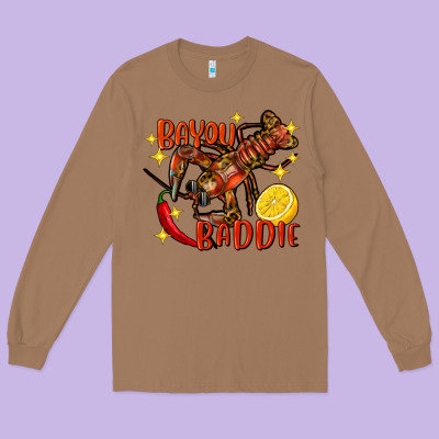 Crawfish Bayou Baddie Long Sleeve Tee Designed By Fadigitalartstudio