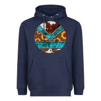 Navy turquoise cowhide leopard sunflowers round Heavyweight Hoodie - Artiststas