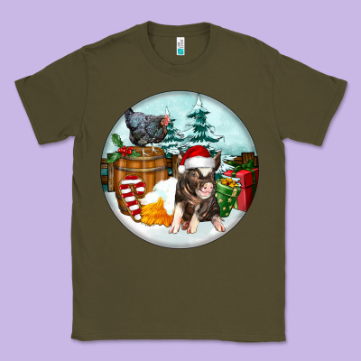 Christmas Pig With Chicken Classic Tee Designed By Fadigitalartstudio