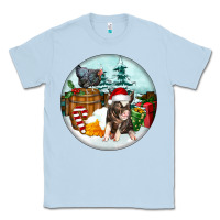Dusty Blue Christmas Pig With Chicken Classic Tee - FaDigitalArtStudio