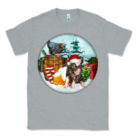 Heather Grey Christmas Pig With Chicken Classic Tee - FaDigitalArtStudio