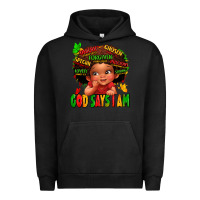 Pigment Black god says i am juneteenth kid Urban Hoodie - LillyAllenDesigns