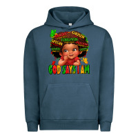 Pigment Midnight Navy god says i am juneteenth kid Urban Hoodie - LillyAllenDesigns