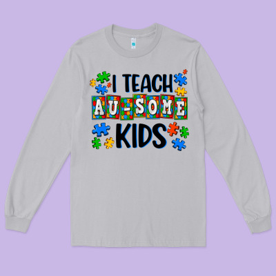 I Teach Ausome Kids Long Sleeve Tee Designed By Adodesignshop