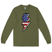 Army Green American lightning bold 4th of july Long Sleeve Tee - CowGirlArtShop