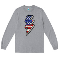 Heather Grey American lightning bold 4th of july Long Sleeve Tee - CowGirlArtShop