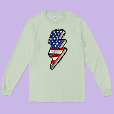 American Lightning Bold 4th Of July Long Sleeve Tee Designed By Cowgirlartshop