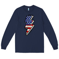 Navy American lightning bold 4th of july Long Sleeve Tee - CowGirlArtShop