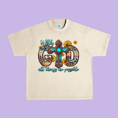 With God All Things Are Possible Cross Urban Heavy Tee Designed By Zillion Design Studio