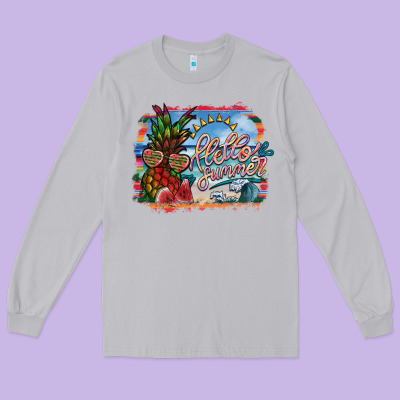 Hello Summer Long Sleeve Tee Designed By Sublimationcraftshop