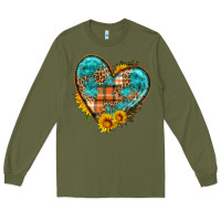 Army Green fall pattern heart with sunflower Long Sleeve Tee - HRA Design Shop