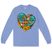 Colony Blue fall pattern heart with sunflower Long Sleeve Tee - HRA Design Shop
