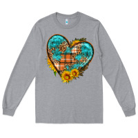 Heather Grey fall pattern heart with sunflower Long Sleeve Tee - HRA Design Shop