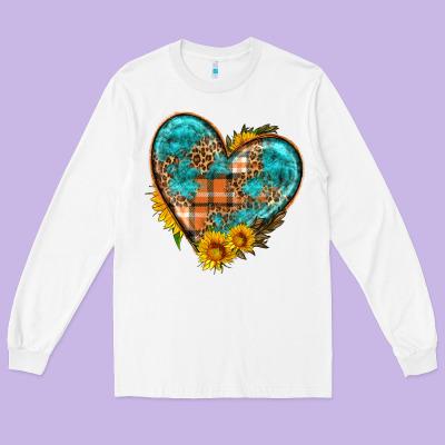Fall Pattern Heart With Sunflower Long Sleeve Tee Designed By Hra Design Shop