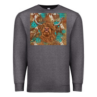 Charcoal Heather highland cow turquoise gemstones western patterns Premium Sweatshirt - BarkalooDesign