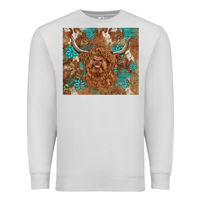 Highland Cow Turquoise Gemstones Western Patterns Premium Sweatshirt by BarkalooDesign | Teevron