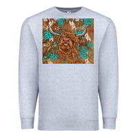Heather Grey highland cow turquoise gemstones western patterns Premium Sweatshirt - BarkalooDesign