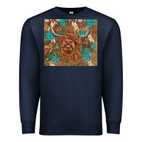 Navy highland cow turquoise gemstones western patterns Premium Sweatshirt - BarkalooDesign