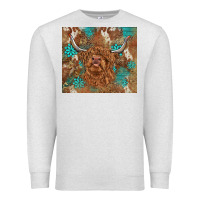 Oatmeal Heather highland cow turquoise gemstones western patterns Premium Sweatshirt - BarkalooDesign