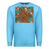 Ocean Blue highland cow turquoise gemstones western patterns Premium Sweatshirt - BarkalooDesign
