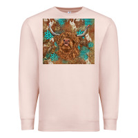 Pale Pink highland cow turquoise gemstones western patterns Premium Sweatshirt - BarkalooDesign