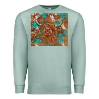 Seafoam highland cow turquoise gemstones western patterns Premium Sweatshirt - BarkalooDesign