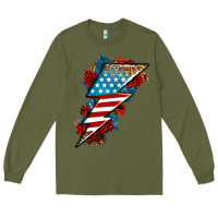 Army Green American lightning bolt Long Sleeve Tee - Neo Western