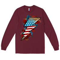 Burgundy American lightning bolt Long Sleeve Tee - Neo Western