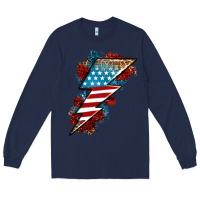 Navy American lightning bolt Long Sleeve Tee - Neo Western